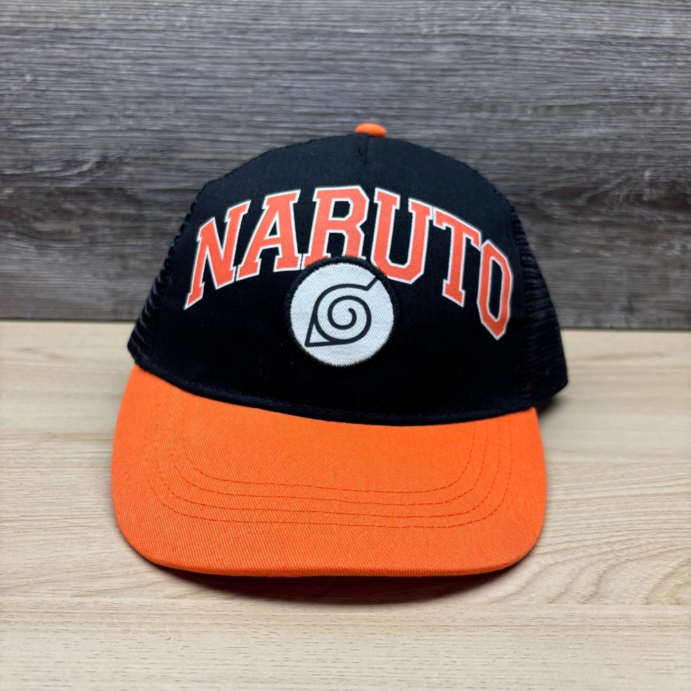 Naruto Hat Cap Snap Back Black Orange Trucker Hidden Leaf Village Anime Manga